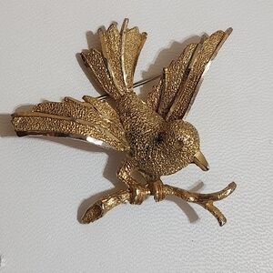 Vintage BSK Gold-Tone Bird on Branch Brooch (c. 1950s-1960s)